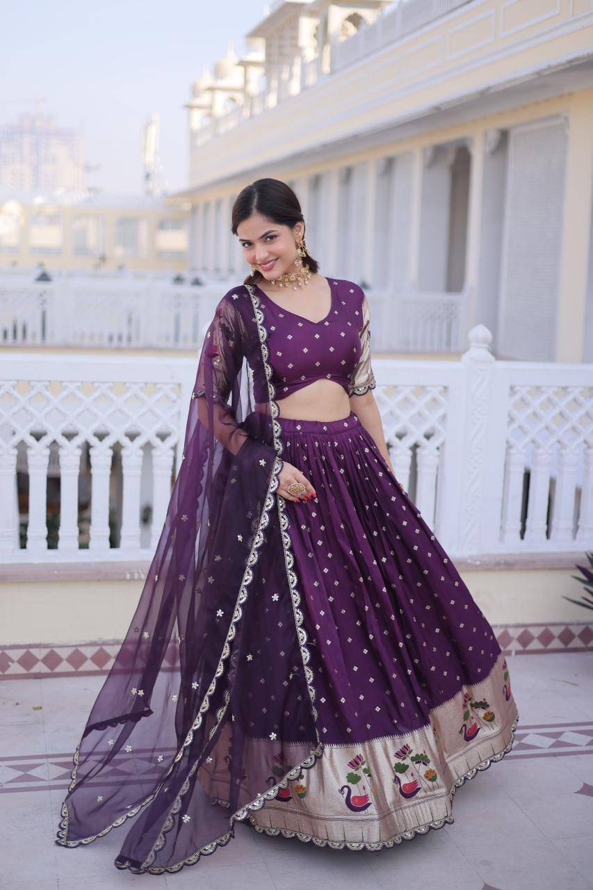 LW-7162 Dola silk Purple Traditional lehenga choli wholesalers